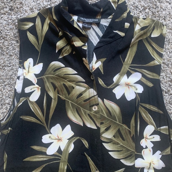 Impressions Black and Green Floral Button Down Dress - Picture 2 of 5